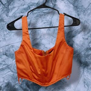 PrettyLittleThing Orange Satin Bustier Crop‎ Top US 0